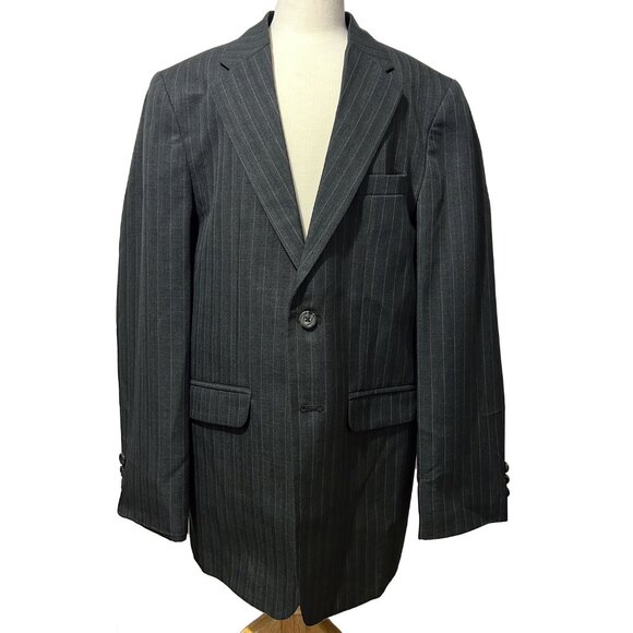 Boys Black Perry Ellis Pinstripe Suit – Size 16 Regular – Excellent Condition